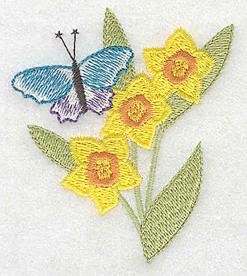 Embroidery Design: Daffodils and butterfly<br> 2.78w X 3.21h