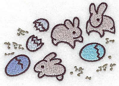 Embroidery Design: Bunnies and eggs small<br> 3.81w X 2.67h