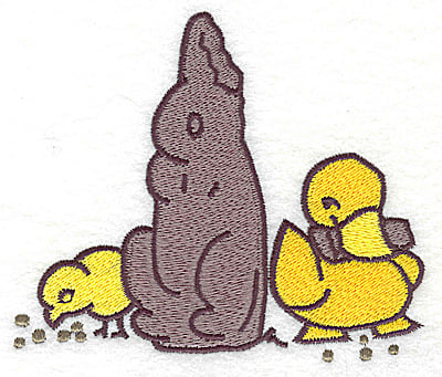 Embroidery Design: Chocolate Bunny chick and duck large<br> 4.77w X 4.01h