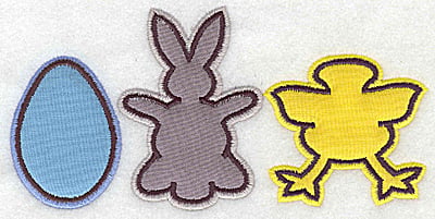 Embroidery Design: Egg bunny chick appliques<br> 6.19w X 3.02h