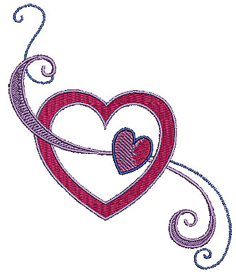 Embroidery Design: Hearts with swirls 1<br> 4.25w X 5.04h
