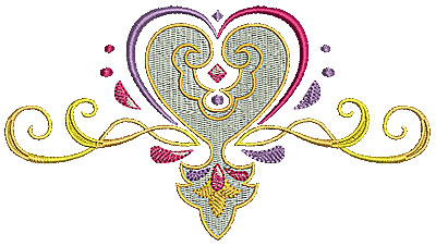 Embroidery Design: Heart with swirls 4<br> 6.49w X 3.56h