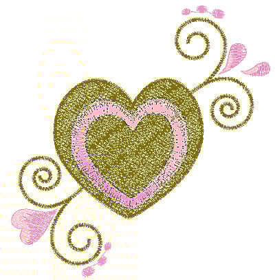 Embroidery Design: Heart with swirls 5<br> 5.00w X 5.23h