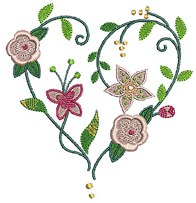 Embroidery Design: Heart floral<br> 4.96w X 5.16h