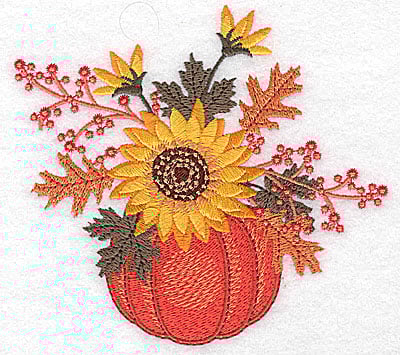 Embroidery Design: Pumpkin with sunflower arrangement<br> 4.94w X 4.53h | Embroidery Legacy Embroidery Design: Pumpkin with sunflower arrangement<br> 4.94w X 4.53h