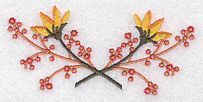 Embroidery Design: Crossed berries and buds<br> 3.87w X 1.77h