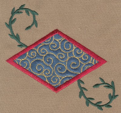 Embroidery Design: Oblong Diamond With Vines<br>4.35" x 4.15"