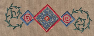 Embroidery Design: Diamond Trio 3 With Vines<br>7.81" x 2.61"