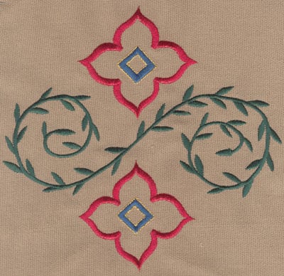 Embroidery Design: Two Decorative Flowers with Vines (large)<br>7.11" x 6.76"