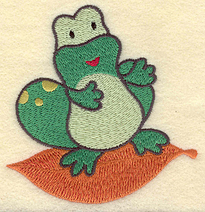 Embroidery Design: Frog on leaf<br> 3.41w X 3.60h