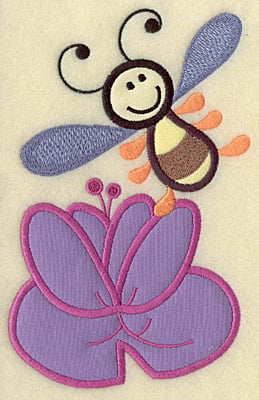 Embroidery Design: Bee with water lily triple applique<br> 6.96w X 4.46h