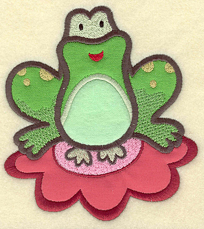 Embroidery Design: Frog on lily pad applique<br> 4.56w X 5.00h