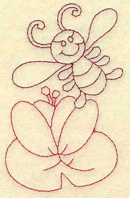 Embroidery Design: Bee and water lily redwork<br> 2.47w X 3.87h