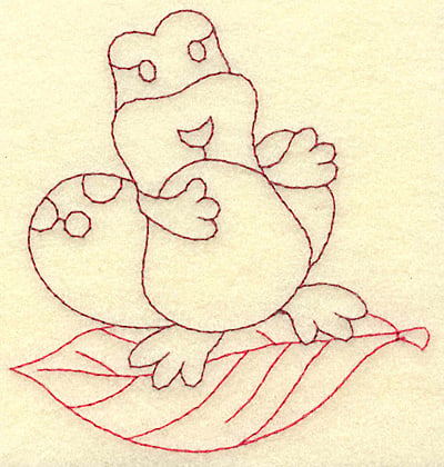 Embroidery Design: Frog on leaf redwork<br> 3.69w X 3.88h