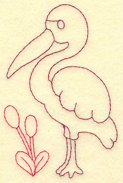 Embroidery Design: Egret and bull rushes redwork<br> 2.55w X 3.88h