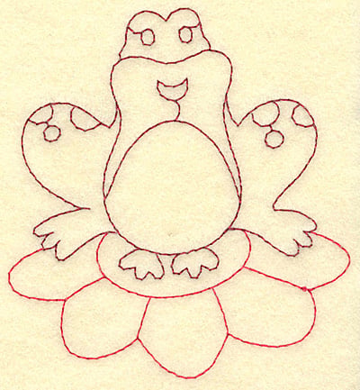 Embroidery Design: Frog on lily pad redwork<br> 3.59w X 3.88h