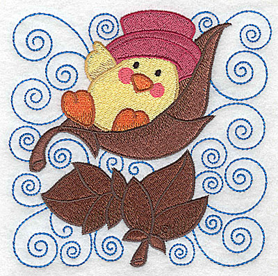 Embroidery Design: Chick resting in leaf large<br> 4.95w X 4.92h