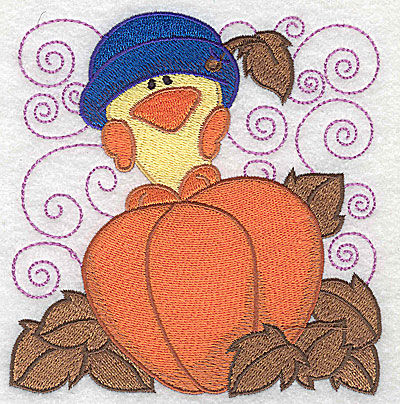 Embroidery Design: Chick standing on pumpkin large<br> 4.77w X 4.92h