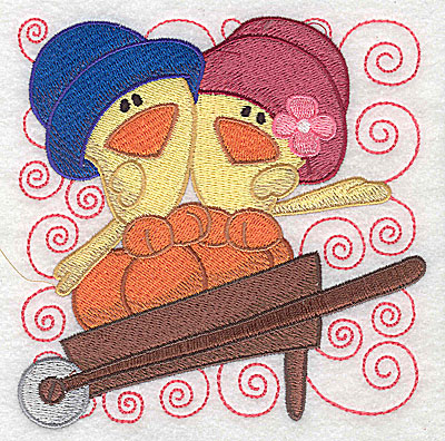 Embroidery Design: Two chicks in a wheelbarrow large<br> 4.93w X 4.93h