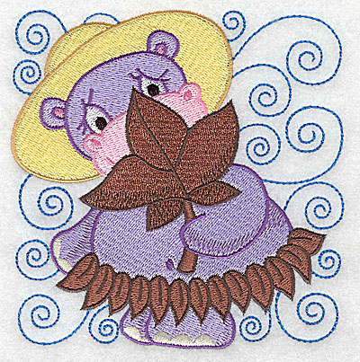 Embroidery Design: Hippo in leaf skirt large<br> 4.86w X 4.92h