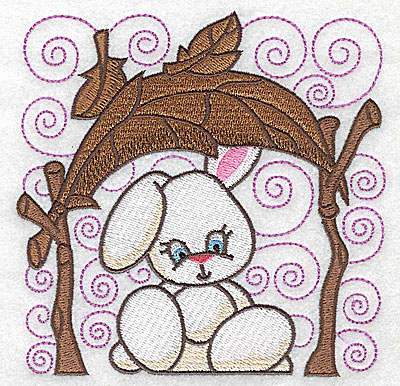Embroidery Design: Bunny under leaf canopy large<br> 4.94w X 4.90h
