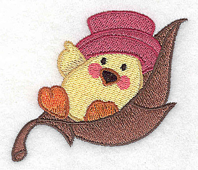 Embroidery Design: Chick in leaf<br> 3.01w X 2.45h