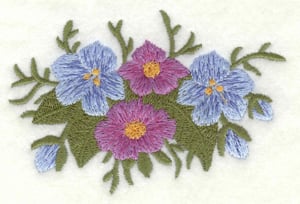 Embroidery Design: Flowers blue and mauve large<br>3.90w X 2.60h