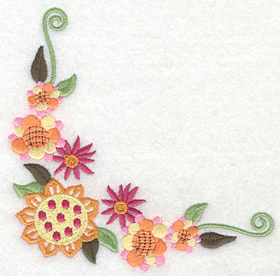 Embroidery Design: Floral corner G large<br> 4.97w X 4.93h