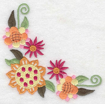 Embroidery Design: Floral corner G  <br> 3.87w X 3.83h