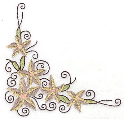 Embroidery Design: Floral corner J large<br> 4.97w X 4.83h