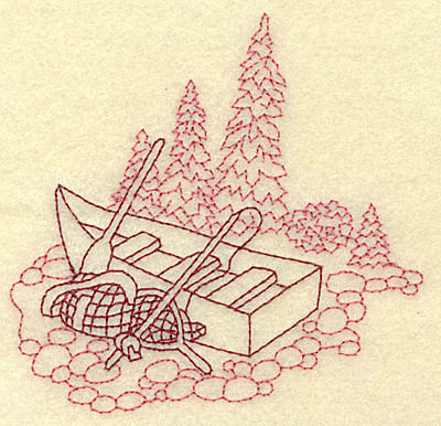 Embroidery Design: Fisherman's boat redwork<br> 3.89w X 3.81h