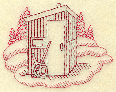 Embroidery Design: Ice fishing hut redwork<br> 3.83w X 2.97h