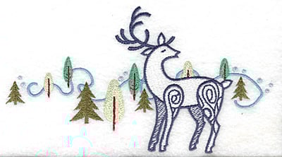 Embroidery Design: Reindeer and trees large<br> 6.90w X 3.74h