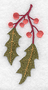Embroidery Design: Holly branch<br> 1.48w X 3.07h