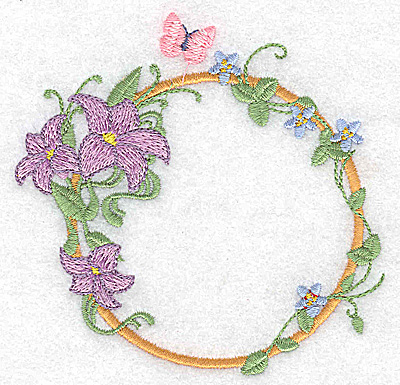 Embroidery Design: Lilies and butterfly circular<br> 3.88w X 3.74h