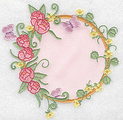 Embroidery Design: Peonies and butterflies applique<br> 4.99w X 4.94h