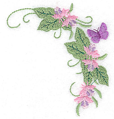Embroidery Design: Butterfly amid blossoms<br> 3.50w X 3.87h
