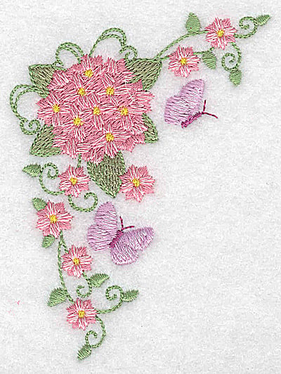 Embroidery Design: Hydrangea and butterflies<br> 2.85w X 3.87h