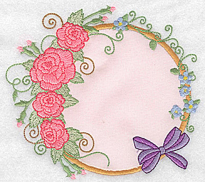Embroidery Design: Roses and bow applique<br> 5.46w X 4.92h