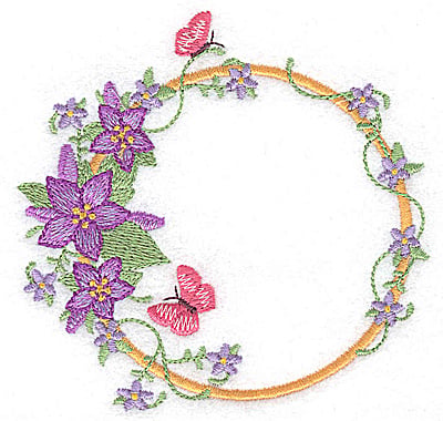 Embroidery Design: Flowers and butterflies circular<br> 3.86w X 3.73h