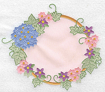 Embroidery Design: Hydrangea and blossoms applique<br> 5.79w X 4.98h