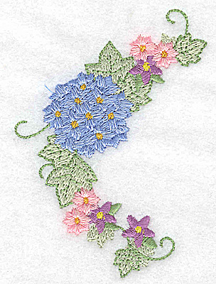 Embroidery Design: Hydrangea and blossoms<br> 2.72w X 3.88h