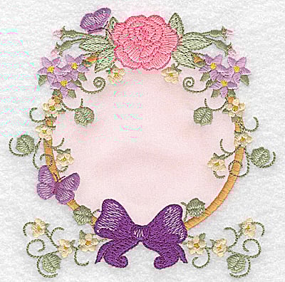 Embroidery Design: Rose bow and butterflies applique <br> 4.86w X 4.93h