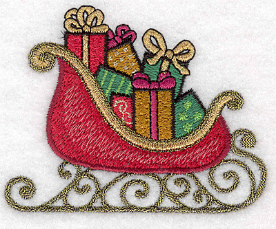 Embroidery Design: Sleigh with gifts <br>3.50"w X 2.78"h