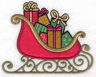 Embroidery Design: Sleigh with gifts applique <br>5.00"w X 3.99"h