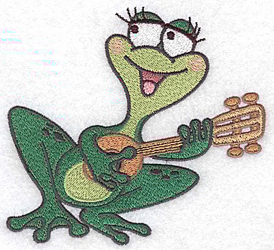 Embroidery Design: Frog with guitar large<br> 4.95w X 4.60h | Embroidery Legacy Embroidery Design: Frog with guitar large<br> 4.95w X 4.60h