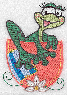 Embroidery Design: Frog climbing out of cup large<br> 3.44w X 4.96h