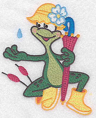 Embroidery Design: Frog wearing rainhat large<br> 4.13w X 4.95h
