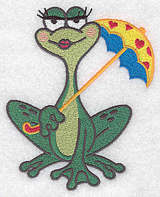 Embroidery Design: Frog with umbrella large<br> 4.00w X 4.97h | Embroidery Legacy Embroidery Design: Frog with umbrella large<br> 4.00w X 4.97h