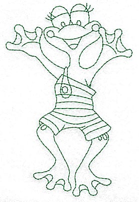 Embroidery Design: Frog in bathing suit outlines<br> 3.23w X 4.94h